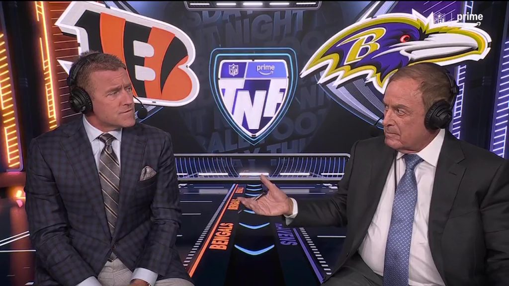 Al Michaels expressed frustration with NFL officiating after a missed penalty in Thursday's game between the Bengals and Ravens. Photo Credit: Prime Video